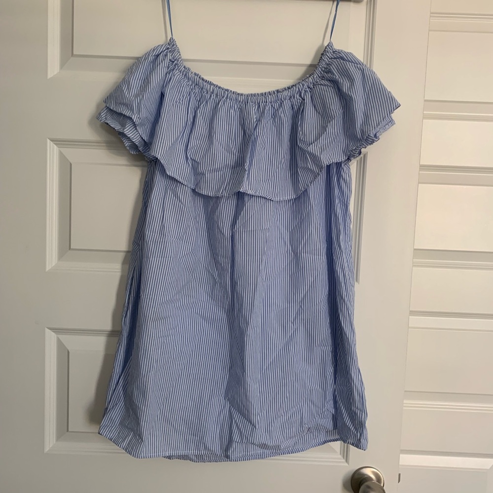 Zara Blue Striped, Off The Shoulder Dress/Tunic